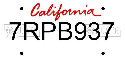 7RPB937 California License Plate