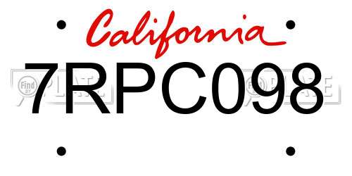7RPC098 California License Plate
