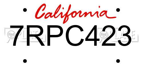 7RPC423 California License Plate