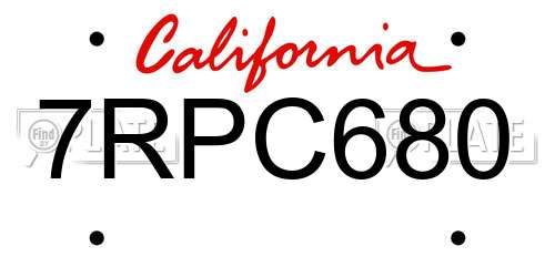 7RPC680 California License Plate