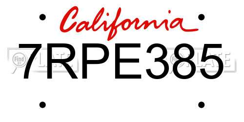 7RPE385 California License Plate