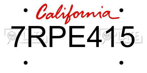 7RPE415 California License Plate