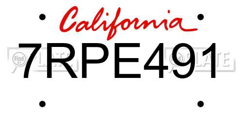 7RPE491 California License Plate