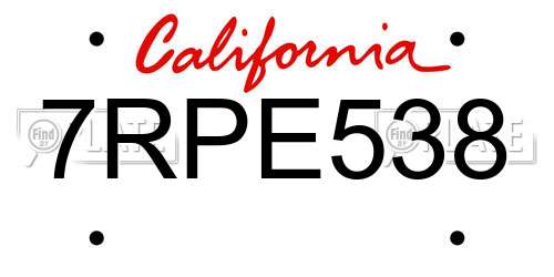 7RPE538 California License Plate
