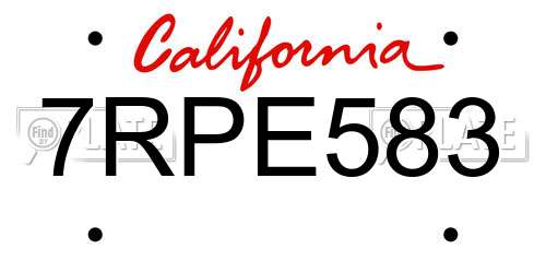 7RPE583 California License Plate