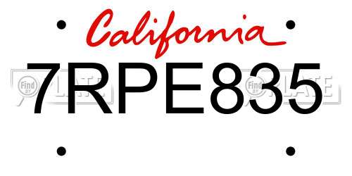 7RPE835 California License Plate
