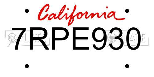 7RPE930 California License Plate