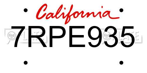 7RPE935 California License Plate