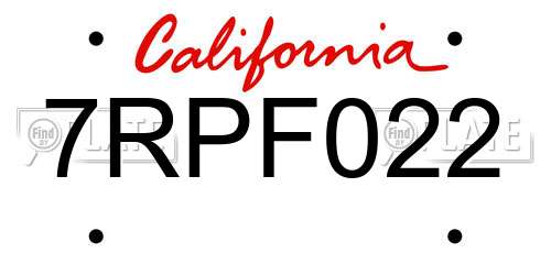 7RPF022 California License Plate