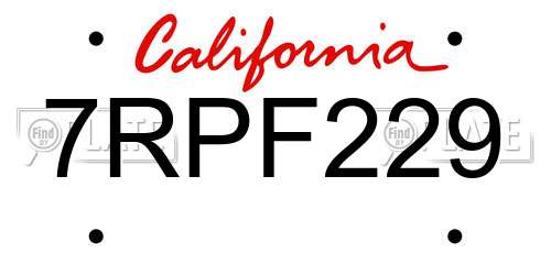 7RPF229 California License Plate