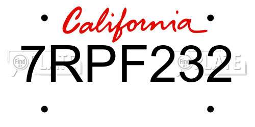 7RPF232 California License Plate