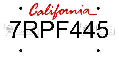 7RPF445 California License Plate