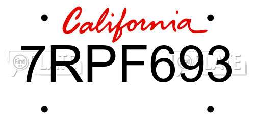 7RPF693 California License Plate