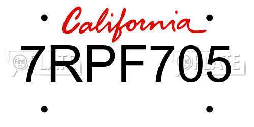 7RPF705 California License Plate