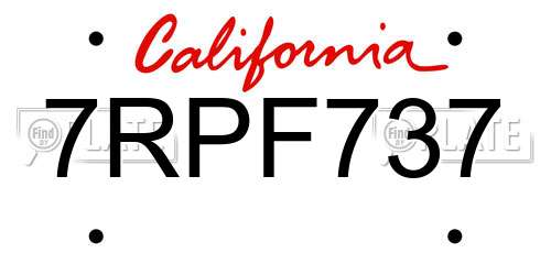 7RPF737 California License Plate