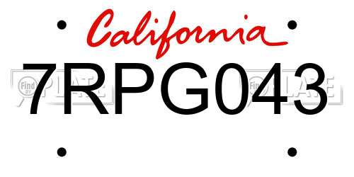 7RPG043 California License Plate
