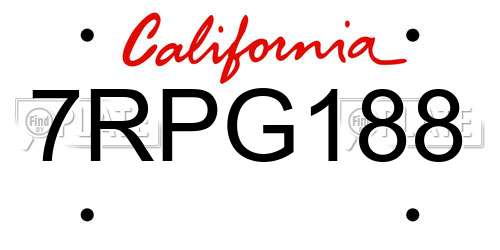 7RPG188 California License Plate
