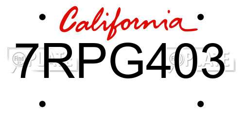 7RPG403 California License Plate