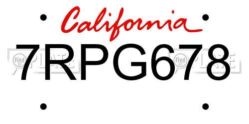 7RPG678 California License Plate