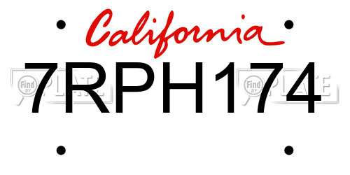7RPH174 California License Plate
