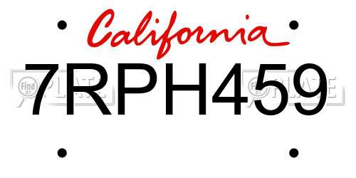 7RPH459 California License Plate