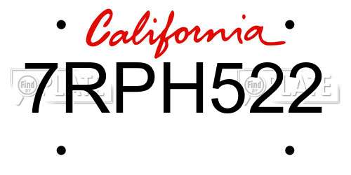7RPH522 California License Plate