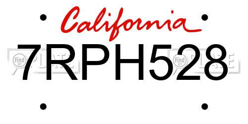 7RPH528 California License Plate