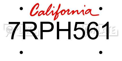 7RPH561 California License Plate