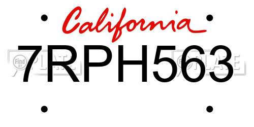 7RPH563 California License Plate
