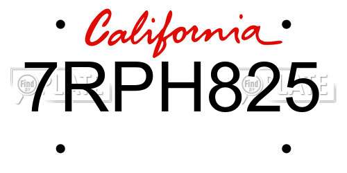 7RPH825 California License Plate
