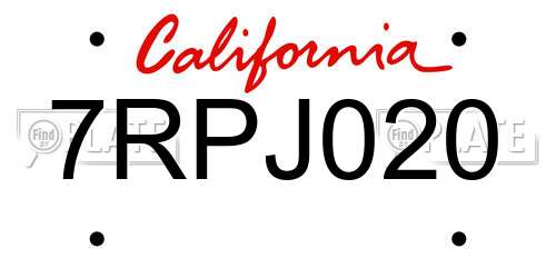 7RPJ020 California License Plate