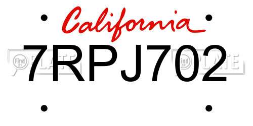 7RPJ702 California License Plate
