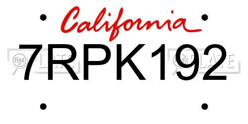 7RPK192 California License Plate