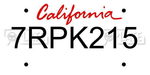 7RPK215 California License Plate