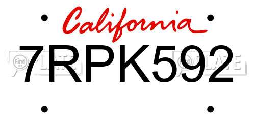 7RPK592 California License Plate