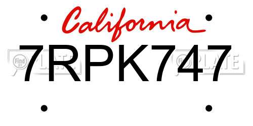 7RPK747 California License Plate