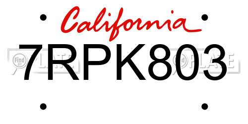 7RPK803 California License Plate