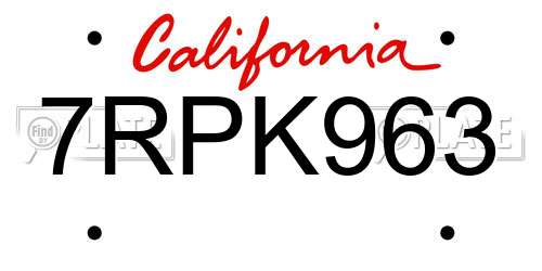 7RPK963 California License Plate