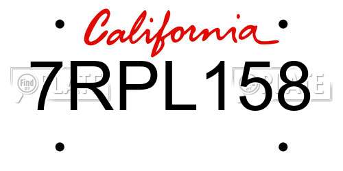 7RPL158 California License Plate