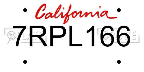 7RPL166 California License Plate
