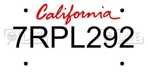 7RPL292 California License Plate