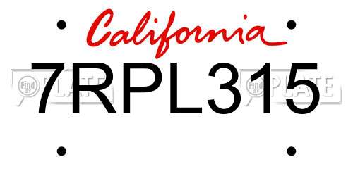 7RPL315 California License Plate