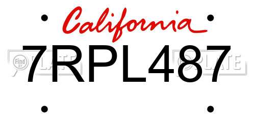 7RPL487 California License Plate