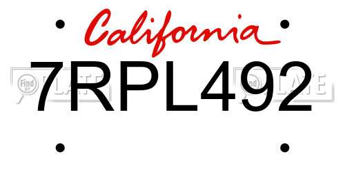7RPL492 California License Plate
