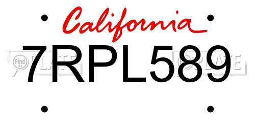 7RPL589 California License Plate