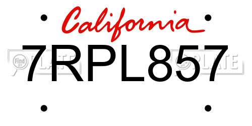 7RPL857 California License Plate