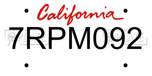 7RPM092 California License Plate