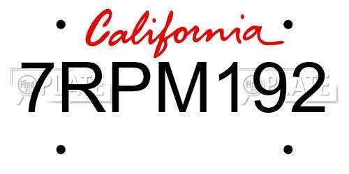 7RPM192 California License Plate