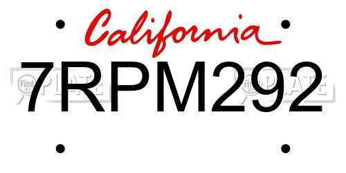7RPM292 California License Plate