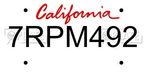 7RPM492 California License Plate